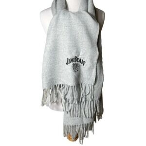 Jim Beam Embroidered Gray Blanket Scarf 30x74 Super Soft Fringe Winter NWOT
